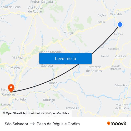 São Salvador to Peso da Régua e Godim map