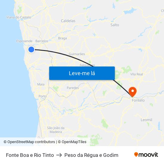 Fonte Boa e Rio Tinto to Peso da Régua e Godim map