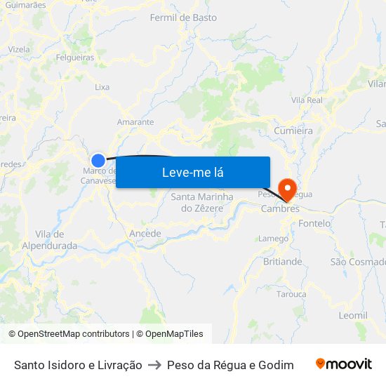 Santo Isidoro e Livração to Peso da Régua e Godim map