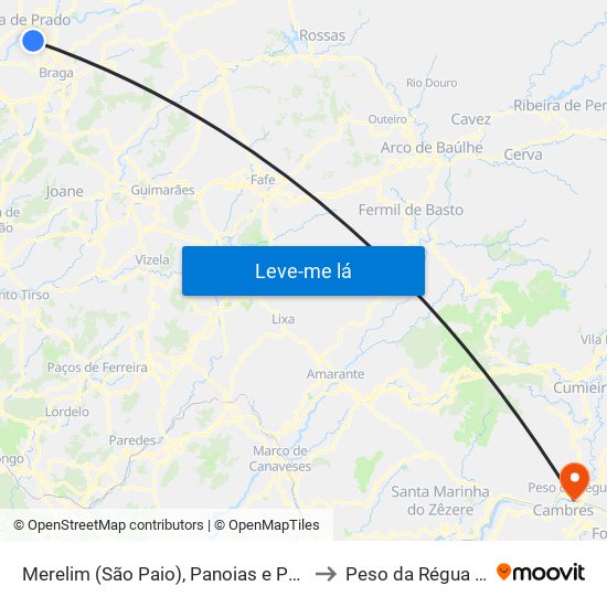 Merelim (São Paio), Panoias e Parada de Tibães to Peso da Régua e Godim map