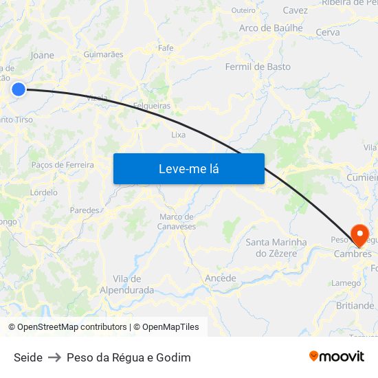 Seide to Peso da Régua e Godim map