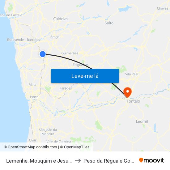 Lemenhe, Mouquim e Jesufrei to Peso da Régua e Godim map