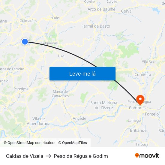 Caldas de Vizela to Peso da Régua e Godim map