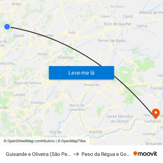 Guisande e Oliveira (São Pedro) to Peso da Régua e Godim map