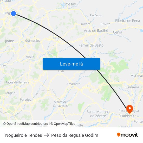 Nogueiró e Tenões to Peso da Régua e Godim map