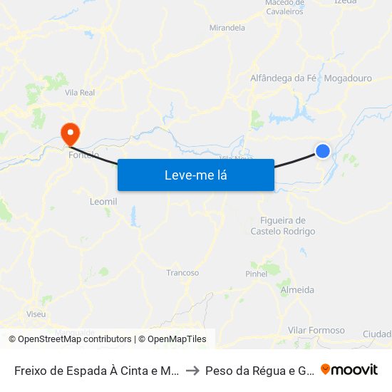 Freixo de Espada À Cinta e Mazouco to Peso da Régua e Godim map