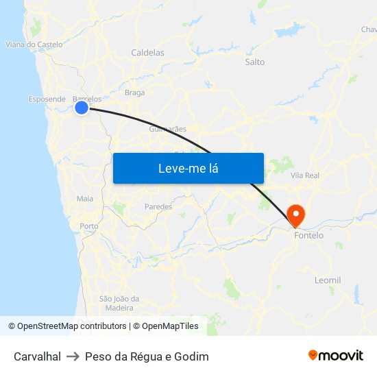 Carvalhal to Peso da Régua e Godim map