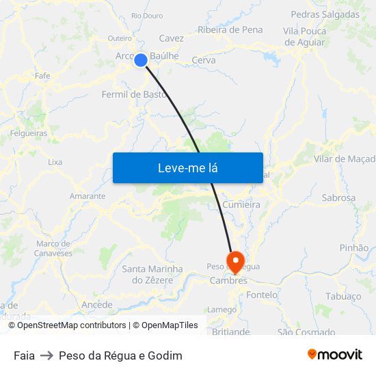 Faia to Peso da Régua e Godim map