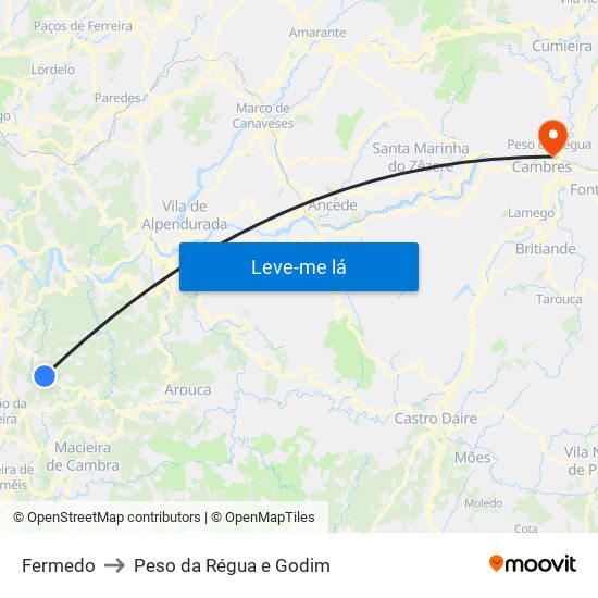 Fermedo to Peso da Régua e Godim map
