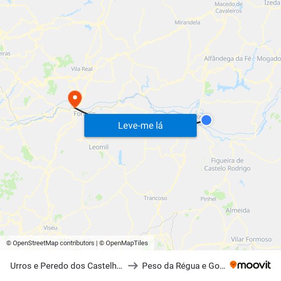 Urros e Peredo dos Castelhanos to Peso da Régua e Godim map