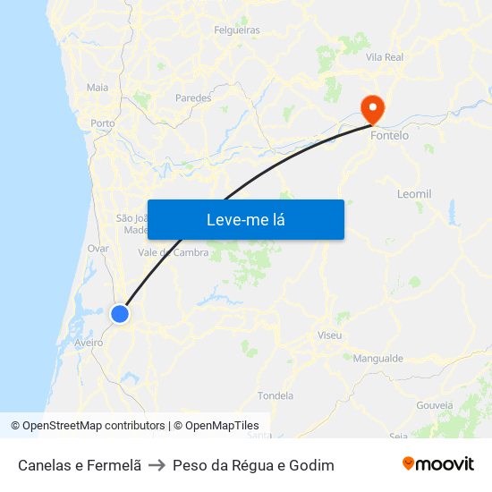 Canelas e Fermelã to Peso da Régua e Godim map