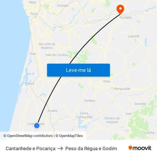 Cantanhede e Pocariça to Peso da Régua e Godim map