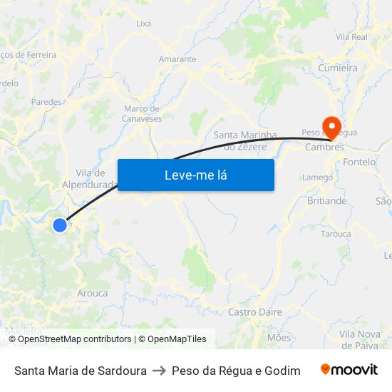 Santa Maria de Sardoura to Peso da Régua e Godim map