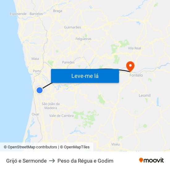 Grijó e Sermonde to Peso da Régua e Godim map