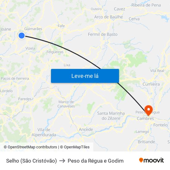 Selho (São Cristóvão) to Peso da Régua e Godim map