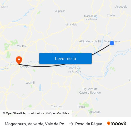 Mogadouro, Valverde, Vale de Porco e Vilar de Rei to Peso da Régua e Godim map