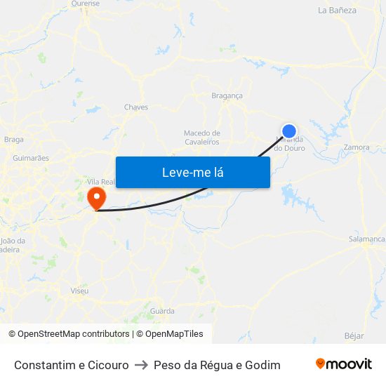 Constantim e Cicouro to Peso da Régua e Godim map