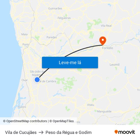 Vila de Cucujães to Peso da Régua e Godim map