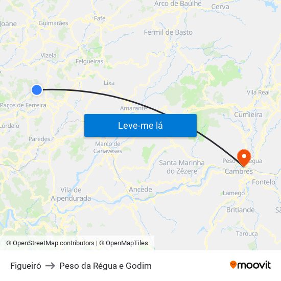 Figueiró to Peso da Régua e Godim map