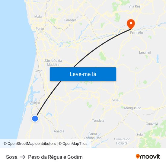 Sosa to Peso da Régua e Godim map