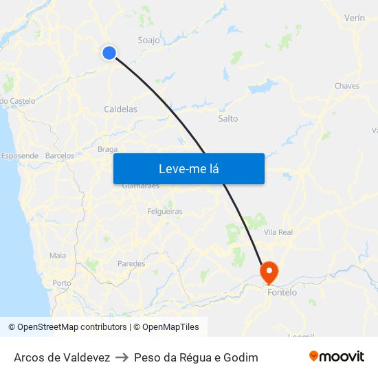 Arcos de Valdevez to Peso da Régua e Godim map