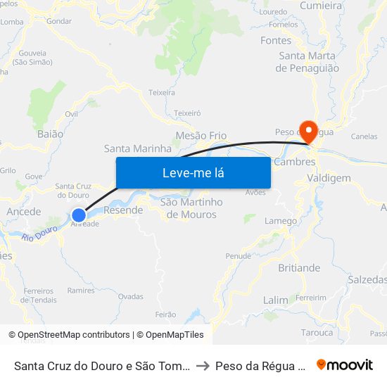 Santa Cruz do Douro e São Tomé de Covelas to Peso da Régua e Godim map