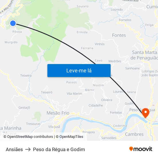 Ansiāes to Peso da Régua e Godim map