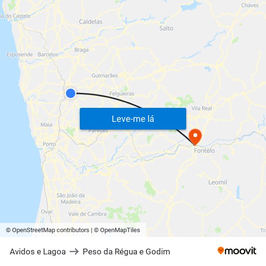 Avidos e Lagoa to Peso da Régua e Godim map