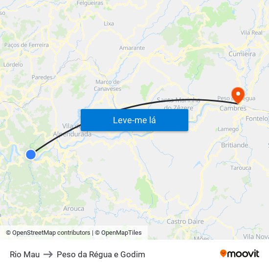 Rio Mau to Peso da Régua e Godim map