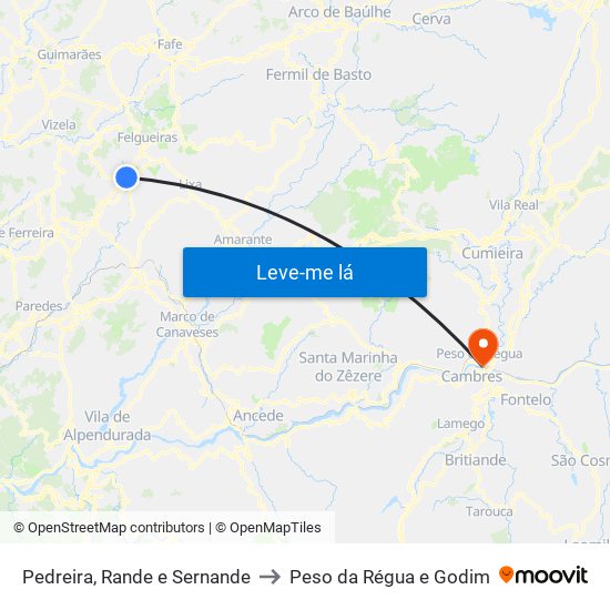 Pedreira, Rande e Sernande to Peso da Régua e Godim map