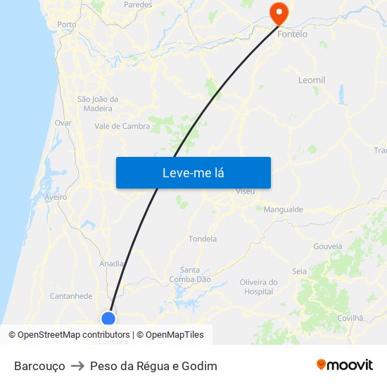 Barcouço to Peso da Régua e Godim map