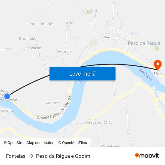 Fontelas to Peso da Régua e Godim map