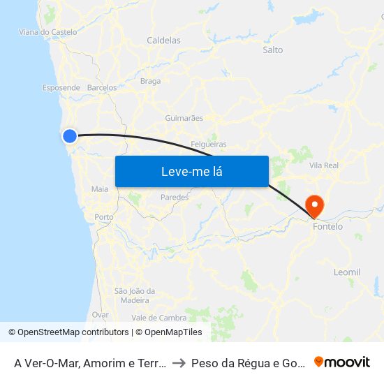 A Ver-O-Mar, Amorim e Terroso to Peso da Régua e Godim map