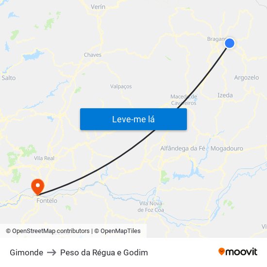 Gimonde to Peso da Régua e Godim map