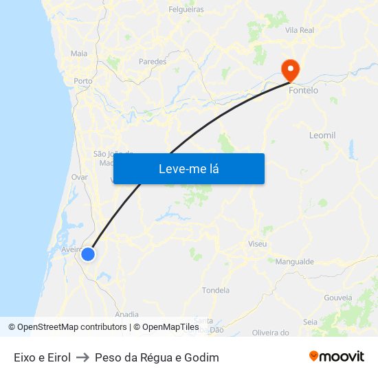 Eixo e Eirol to Peso da Régua e Godim map