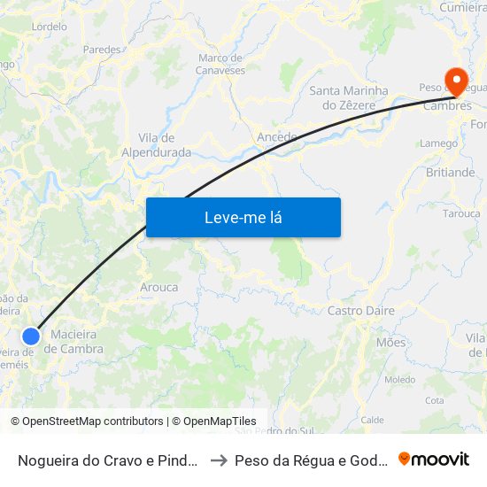 Nogueira do Cravo e Pindelo to Peso da Régua e Godim map