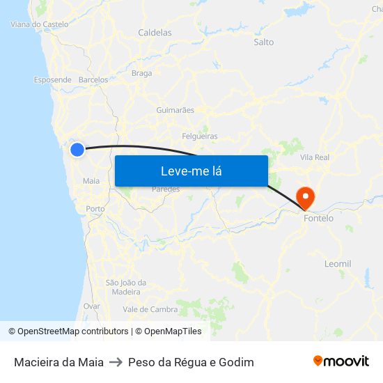 Macieira da Maia to Peso da Régua e Godim map