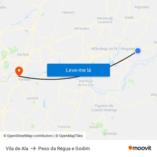 Vila de Ala to Peso da Régua e Godim map