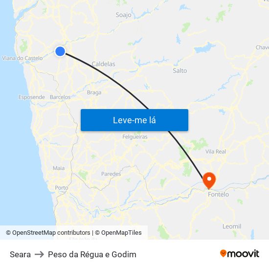 Seara to Peso da Régua e Godim map