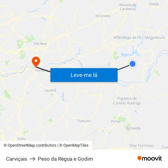 Carviçais to Peso da Régua e Godim map