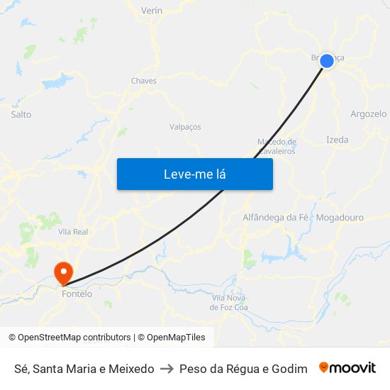 Sé, Santa Maria e Meixedo to Peso da Régua e Godim map