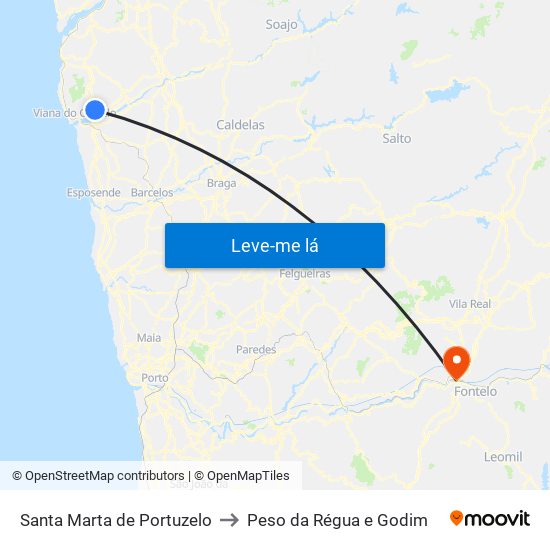 Santa Marta de Portuzelo to Peso da Régua e Godim map