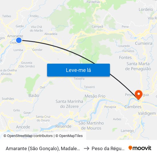 Amarante (São Gonçalo), Madalena, Cepelos e Gatão to Peso da Régua e Godim map