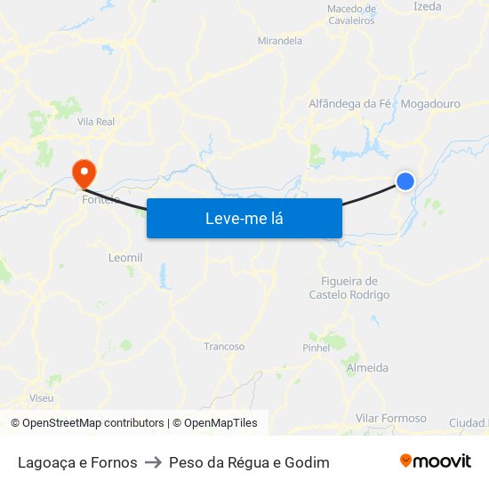 Lagoaça e Fornos to Peso da Régua e Godim map