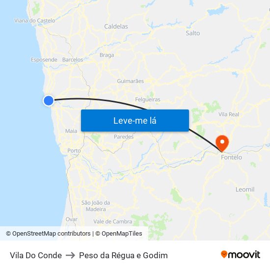 Vila Do Conde to Peso da Régua e Godim map