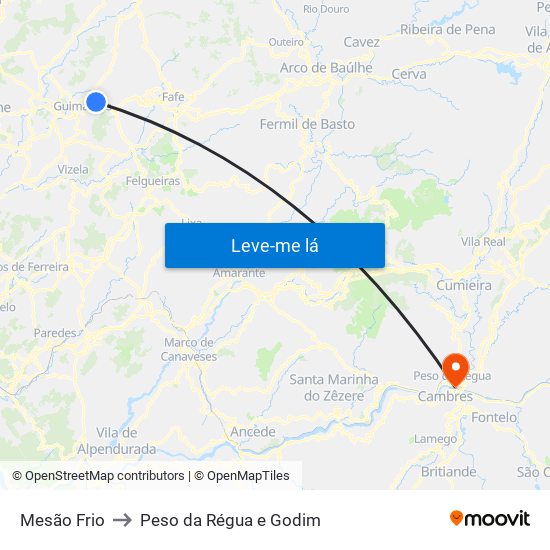 Mesão Frio to Peso da Régua e Godim map