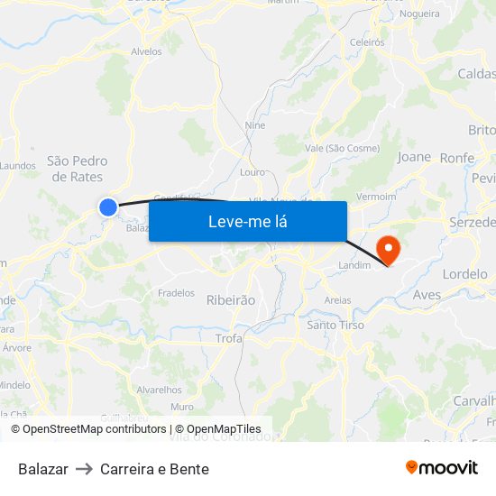 Balazar to Carreira e Bente map