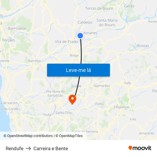 Rendufe to Carreira e Bente map