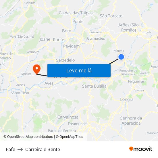 Fafe to Carreira e Bente map