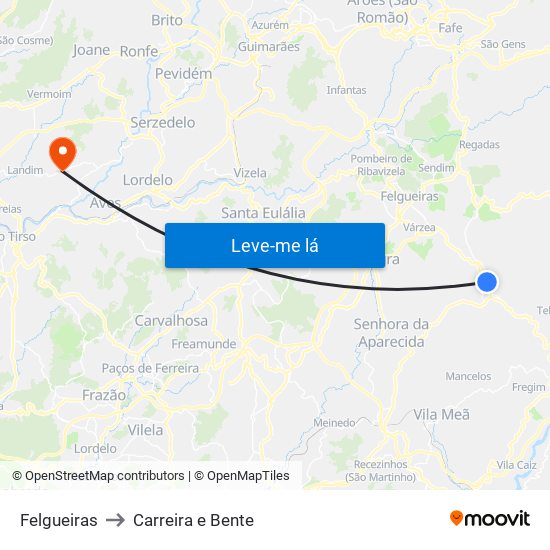 Felgueiras to Carreira e Bente map